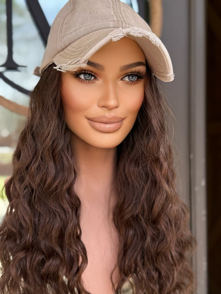 “Wavy Medium Brown” [M] 22” Everyday Hat Wig